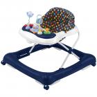 Big Oshi 2 in 1 Baby Walker & Activity Center on Wheels - Musical Walker with Tray Table Baby Activity Center with Toys and 12 Melodies - Adjustable Seat, Dark Blue/Polka Dots