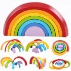 7 Color Wooden Stacking Rainbow Shape Brick Kids Childrens Educational Toy Set