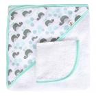 JJ Cole Hooded Towel and Washcloth 2-Piece Baby Bath Set Aqua Whales Pattern