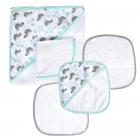 JJ Cole Hooded Towel and Washcloth 2-Piece Baby Bath Set Aqua Whales Pattern