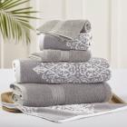 6 Piece reversible yarn dyed jacquard towel set Artesia Damask Gray