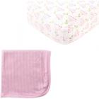Touched by Nature Baby Girls' Organic Cotton Fitted Crib Sheet and Cotton Swaddle Blanket, Choose Your Color