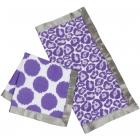 Bacati - Ikat Dots/Leopard Muslin 2-Piece Security Blankets with Sateen Trim, Lilac/Gray