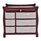 Cherry Sleigh Style Baby Changing Table Diaper 6 Basket Drawer Storage Nursery