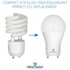 Great Eagle LED A19 Light Bulb with GU24 Twist-in Base. 14W (100W Replacement), 1550 Lumens, Dimmable, UL Listed, Bright White 3000K (4-Pack) Best LED Bulb for GU24 High Brightness
