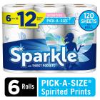 Sparkle Pick-A-Size Paper Towels, Spirited Print, 6 Double Rolls