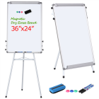 Portable Dry Erase Easel Magnetic White Board Dry Erase Board Tripod Whiteboard Flipchart Easel Height Adjustable for Office/Home/School Use with 1 Eraser,3 Magnets(36x24 inches)