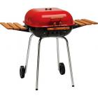 Meco Americana 21-inch, Charcoal BBQ Grill, with Adjustable Cooking Grate and 2 Composite-Wood Folding Side Tables, Red