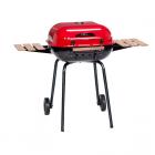 Meco Americana 21-inch, Charcoal BBQ Grill, with Adjustable Cooking Grate and 2 Composite-Wood Folding Side Tables, Red