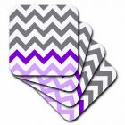 3dRose Charcoal grey chevron with purple zig zag accent - gray zigzag pattern, Soft Coasters, set of 8