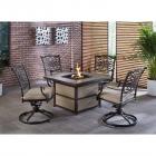Hanover Traditions 5-Piece Fire Pit Chat Set with 4 Swivel Rockers in Tan with a 40,000 BTU Fire Pit Table