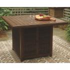 Signature Design by Ashley Paradise Trail Wicker Bar-Height Fire Pit Patio Table