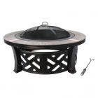 40" Ornate Bronze-colored Steel Fire Pit with Slate Top
