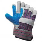 Boardwalk 00034 Cow Split Leather Double Palm Gloves&#44; Large - Gray & Blue&#44; 1 Dozen