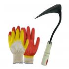 The Elixir Eco Green Hand Forged Korean Ho-mi Gardening Tool with 4 Pairs of Full Finger Latex Dipped Nitrile Coated Work Gardening Gloves, Made in Korea