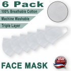 6 Pack Face Mask Triple Layer 100% Cotton,Washable, Reusable, Breathable, Unisex Mask *US SELLER*