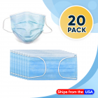 20 Disposable Face Masks, 3-ply Breathable Dust Protection Masks, Elastic Ear Loop Filter Mask