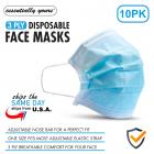 10 Pcs Disposable Breathable 3-Layer Ear Loop Face Masks, 10-Pack