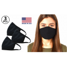 (Pack of 3) Fashion Washable Reusable Soft Double Layers Cotton Face Covering Mask Adults Black - Made In USA