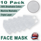 10 Pack Face Mask Triple Layer 100% Cotton,Washable, Reusable, Breathable, Unisex Mask *US SELLER*