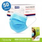 50 Unit Earloop Face Masks Soft & Comfortable 3 Ply Non-Woven Fabric Disposable Safety Cover Guard against Air Pollution, Unseen Airborne Substances, Pollen, Smoke, etc. with Resealable Bag By Nifola