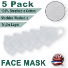 New Washable Reusable Face Mask (In Stock) - Triple Layer - 5 Pack, Ships From USA