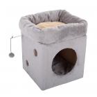 Cat Pet Bed/House with 2 Removable Plush Cushion Pads- Indoor Enclosed Covered Condo/Cavern for Cats, Kittens, and Small Pets by PETMAKER (Frost Gray)