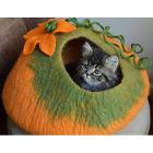 Earthtone Solutions Radiant Realm Orange and Green Large Handmade Best Cat and Kitten Cave Bed with Bonus Catnip
