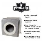 Cat Pet Bed, Cave- Soft Indoor Enclosed Covered Cavern/House for Cats, Kittens, and Small Pets with Removable Cushion Pad by PETMAKER (Grey)