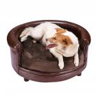 Chesterfield Faux Leather Large Dog Bed Designer Pet Sofa By Villacera Brown