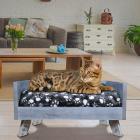 Raised Wooden Pet Bed with Removable Cushion - Antique Gray - Small