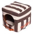 Polo-Striped Convertible and Reversible Squared 2-in-1 Collapsible Dog House Bed
