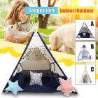 63" Portable Pet Teepee Tent Dog Bed with/ Pine Poles and window, White & blue stripes