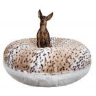 Bessie and Barnie Signature Aspen Snow Leopard / Snow White Luxury Shag Extra Plush Faux Fur Bagel Pet/ Dog Bed