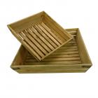 Natural Wood Large & Small Shallow Square Crate With Metal Corner Design