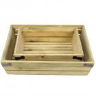 Natural Wood Large & Small Shallow Square Crate With Metal Corner Design