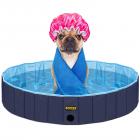 Outdoor Swimming Pool Bathing Tub - Portable Foldable - Ideal for Pets - XL 63" x 12" - Blue