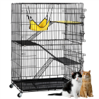 4-Tier Rolling Cat Pet Cage Durable Metal Wire Large Cage 2 Doors Playpen Free Hammock