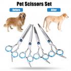 Kadell 6'' 7in1 Professional Pet Dog Grooming Scissors Kit Stainless Steel Cat Rabbit Straight Curved Thin Cutting Shear-Sharp with Trimming Comb and Clean Cloth & Scissors Case