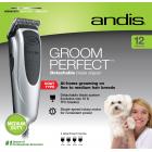 Andis Animal Groom Perfect Adjustable Blade Pet Clipper Kit, Silver and Black, 12 Pieces