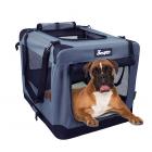 Jespet Soft Dog Crates Kennel for Pets, 3 Door 26" Soft Sided Folding Travel Pet Carrier with Straps and Fleece Mat for Dogs, Cats, Rabbits